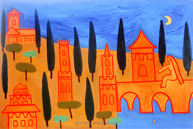 Cristina Rodriguez's Painting - Looking at the River Arno - 2002