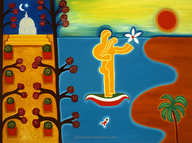 Cristina Rodriguez Commission Painting - Francesca and Piergiorgio Sailing Along Turquoise Waters