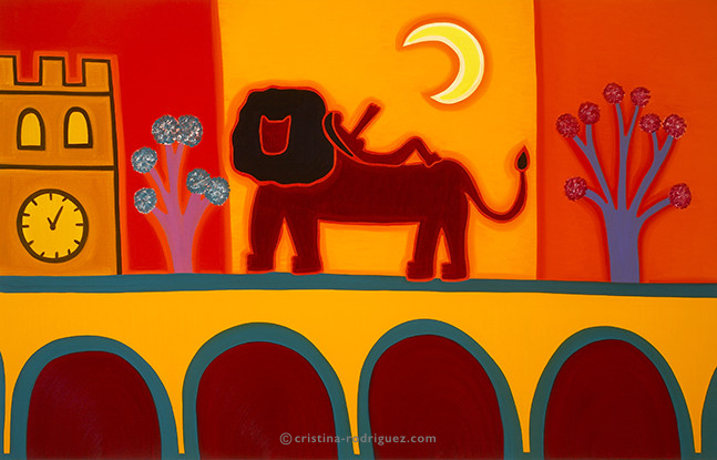 Cristina Rodriguez Paintings Inspired by London - The Lion From Fulham Broadway