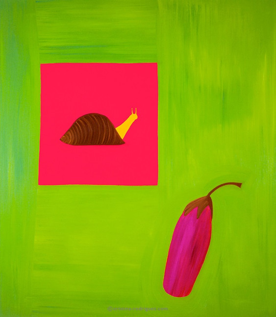 Cristina Rodriguez Paintings Inspired by Fruits and Vegetables - L'Escargot &aacute; l'Aubergine